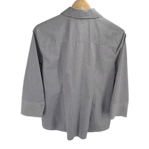 Foxcroft Wrinkle Free checkered Fitted Plaid Button Down Ruffle Blouse Size 10 - Picture 2 of 11